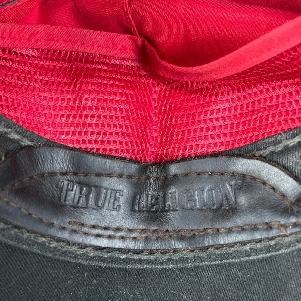 True Religion Waxed Cotton Spellout Logo Baseball Hat‎ Leather Strapback